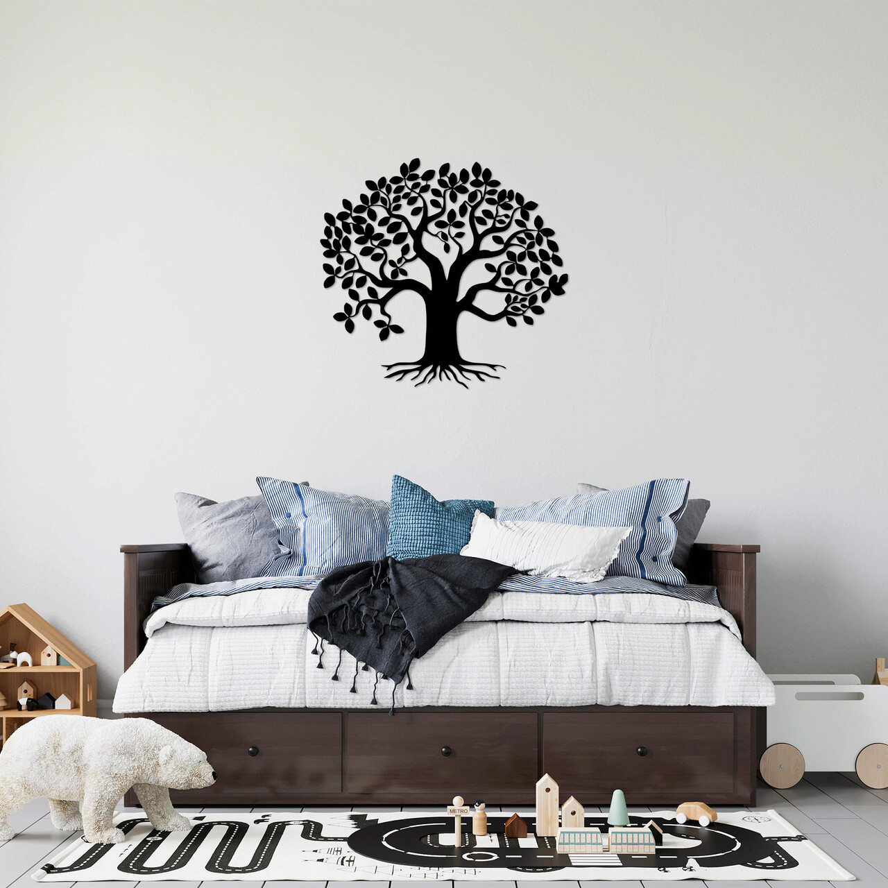 Decoratiune de perete, Monumental Tree 9, Metal, Dimensiune: 70 x 65 cm, Negru - 2 | YEO