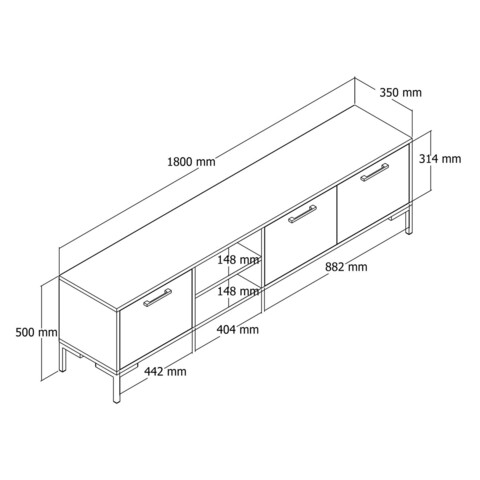 Comoda TV, Mezza, Aurora 1590 , 150x52x34 cm, Nuc / Antracit