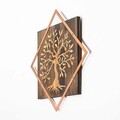 Decoratiune de perete, Tree v2, 50% lemn/50% metal, Dimensiune: 54 x 54 cm, Nuc / Cupru