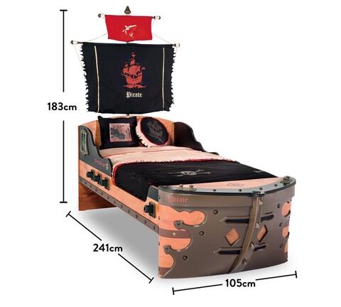 Pat pentru copii Ship, Çilek, Pirate Ship Bed (S-90X190), 105x183x241 cm, Multicolor