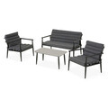 Set mobilier gradina/terasa Nantes, 4 piese, aluminiu, negru/gri