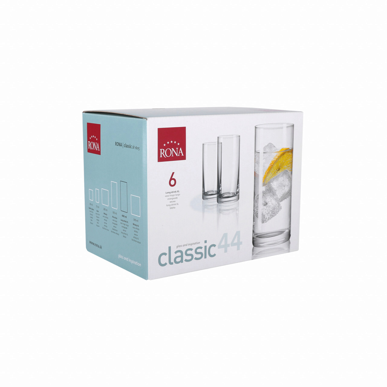 Set 6 pahare Long Drink, Classic, Rona, 440 ml, sticla, transparent