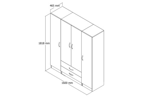 Dulap pentru haine, Tanmob, GRD0601, 160x181.8x46.5 cm, PAL , Alb