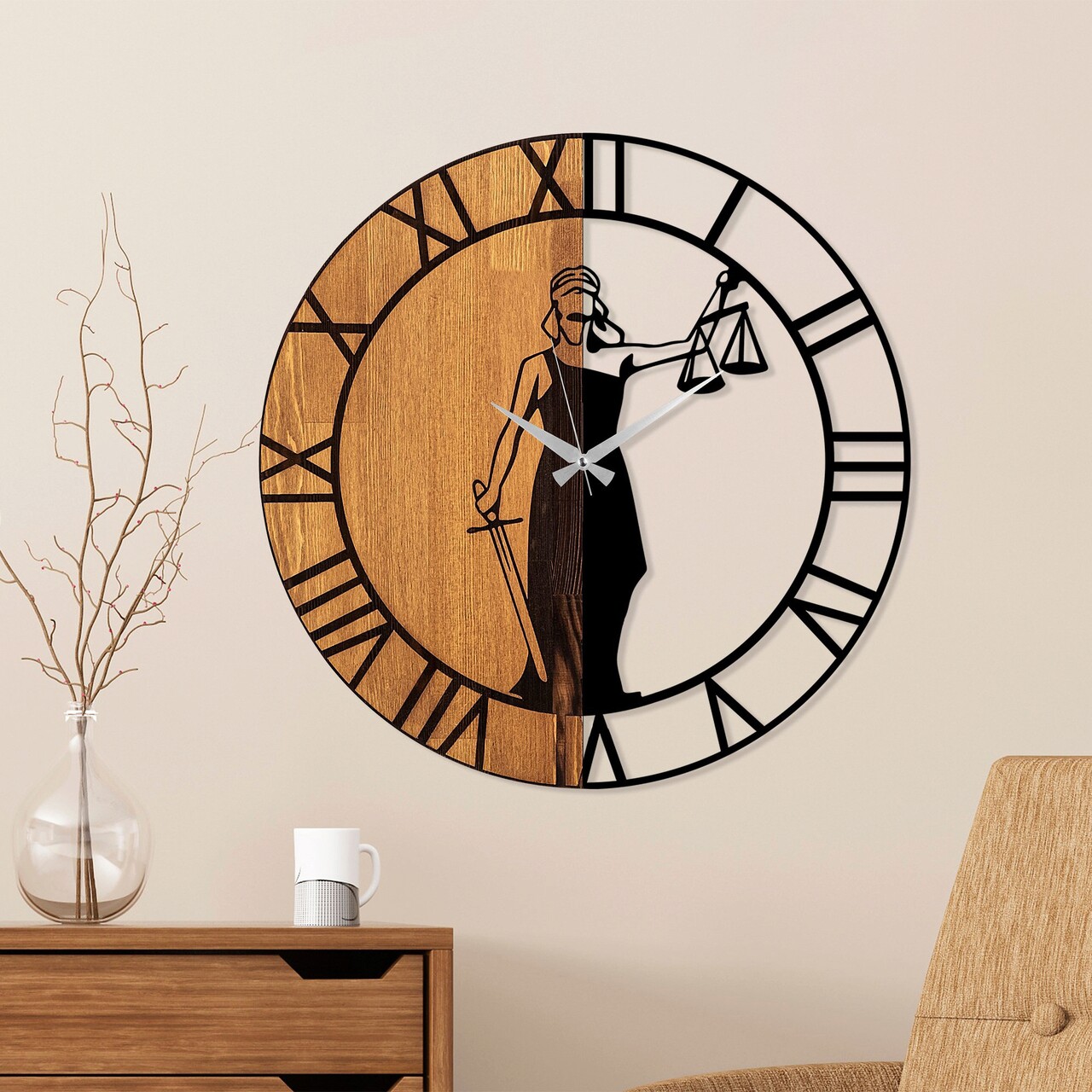 Ceas de perete, Wooden Clock, Lemn/metal, ø56 cm, Nuc / Negru