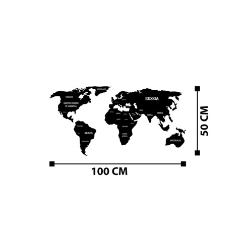 Decoratiune de perete, World Map 4, Metal, Dimensiune: 111 x 74 cm, Negru