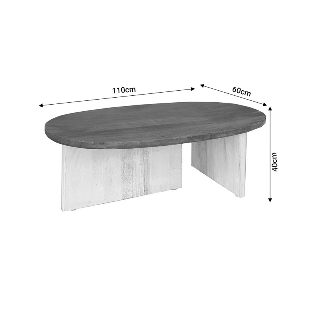 Masuta de cafea Simplicity, Inart, 110x60x40 cm, lemn de salcam, alb prespalat/natural