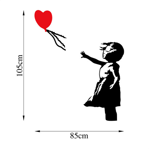 Decoratiune de perete, Banksy, Metal, Dimensiune: 105 x 85 cm, Negru/Roșu