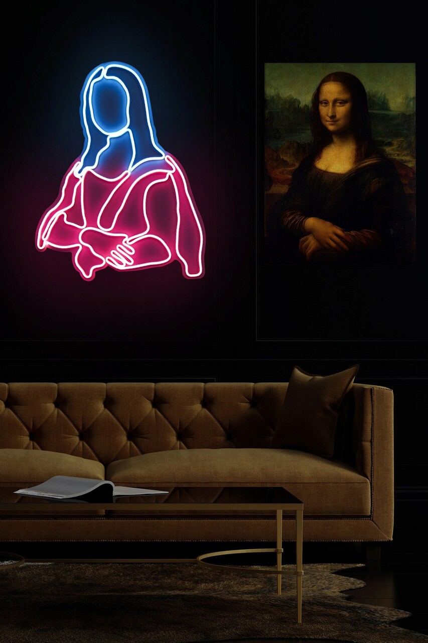 Decoratiune luminoasa LED, Mona Lisa, Benzi flexibile de neon, DC 12 V, Roz / Albastru