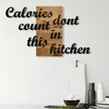 Decoratiune de perete, Calories Dont Count in This Kitchen, Metal/lemn, 98 x 3 x 58 cm, Nuc / Negru