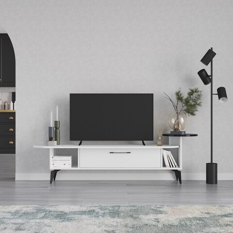 Comoda TV, Decortie, Ada, 188 x 42.6 x 40 cm, pal melaminat, alb/negru