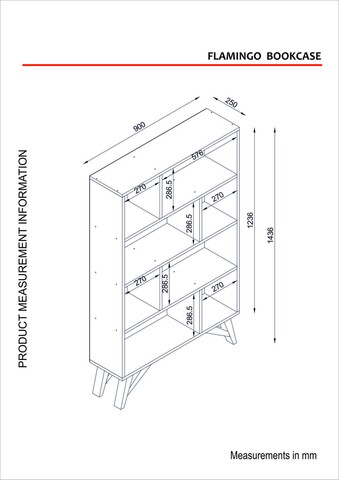 Biblioteca Flamingo, Tera Home, 90x25x143.6 cm, maro