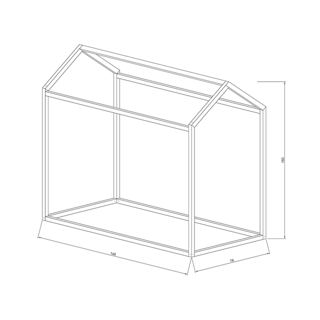 Pat pentru copii Palace, Pakoworld, 148x158x78 cm, lemn de pin, natural