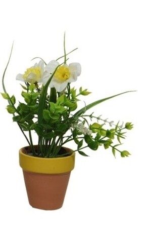 Floare artificiala in ghiveci Flower White, Decoris, 19.5x21 cm, alb