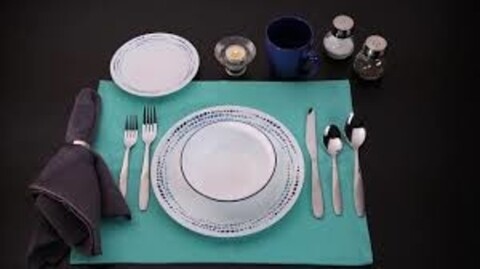 Serviciu de masa 12 piese, Corelle, Ocean Blue, sticla Vitrelle, alb/bleu