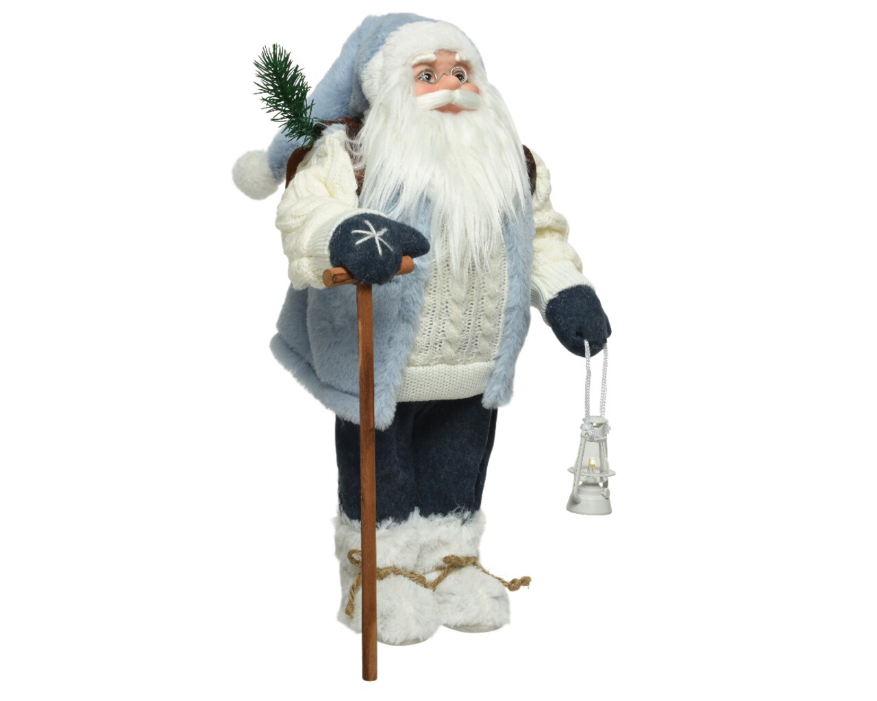 Decoratiune Santa w stick &lantern, Decoris, 16x21x45 cm, poliester, albastru