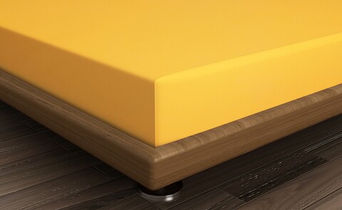 Cearceaf de pat cu elastic, 90x190 cm, 100% bumbac ranforce, Patik, Mustard, galben mustar