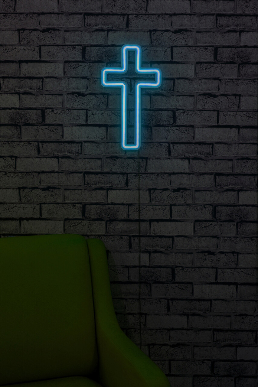 Decoratiune luminoasa LED, Cross Sign, Benzi flexibile de neon, DC 12 V, Albastru