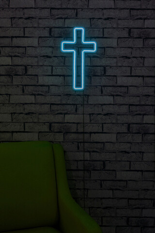 Decoratiune luminoasa LED, Cross Sign, Benzi flexibile de neon, DC 12 V, Albastru