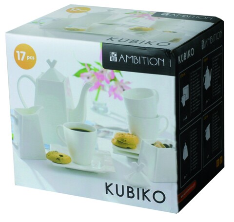 Set cafea 17 piese Kubiko, Ambition, 750 ml, portelan, alb