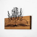 Decoratiune de perete, Flower Green From A Book, 50% lemn/50% metal, Dimensiune: 58 x 33 cm, Nuc / Negru