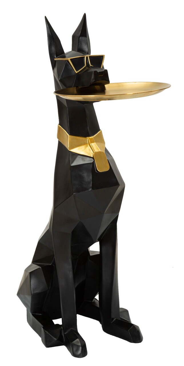 Statueta / figurina decorativa cu tava Dog Ory, Mauro Ferretti, 30x64x91 cm, polirasina/metal, negru/auriu