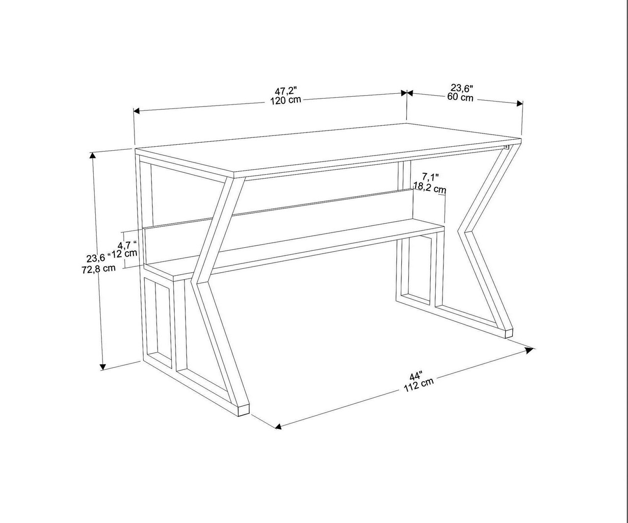 Birou, Zena Home, Wake, 120x72.8x60 cm, PAL, Alb/Negru