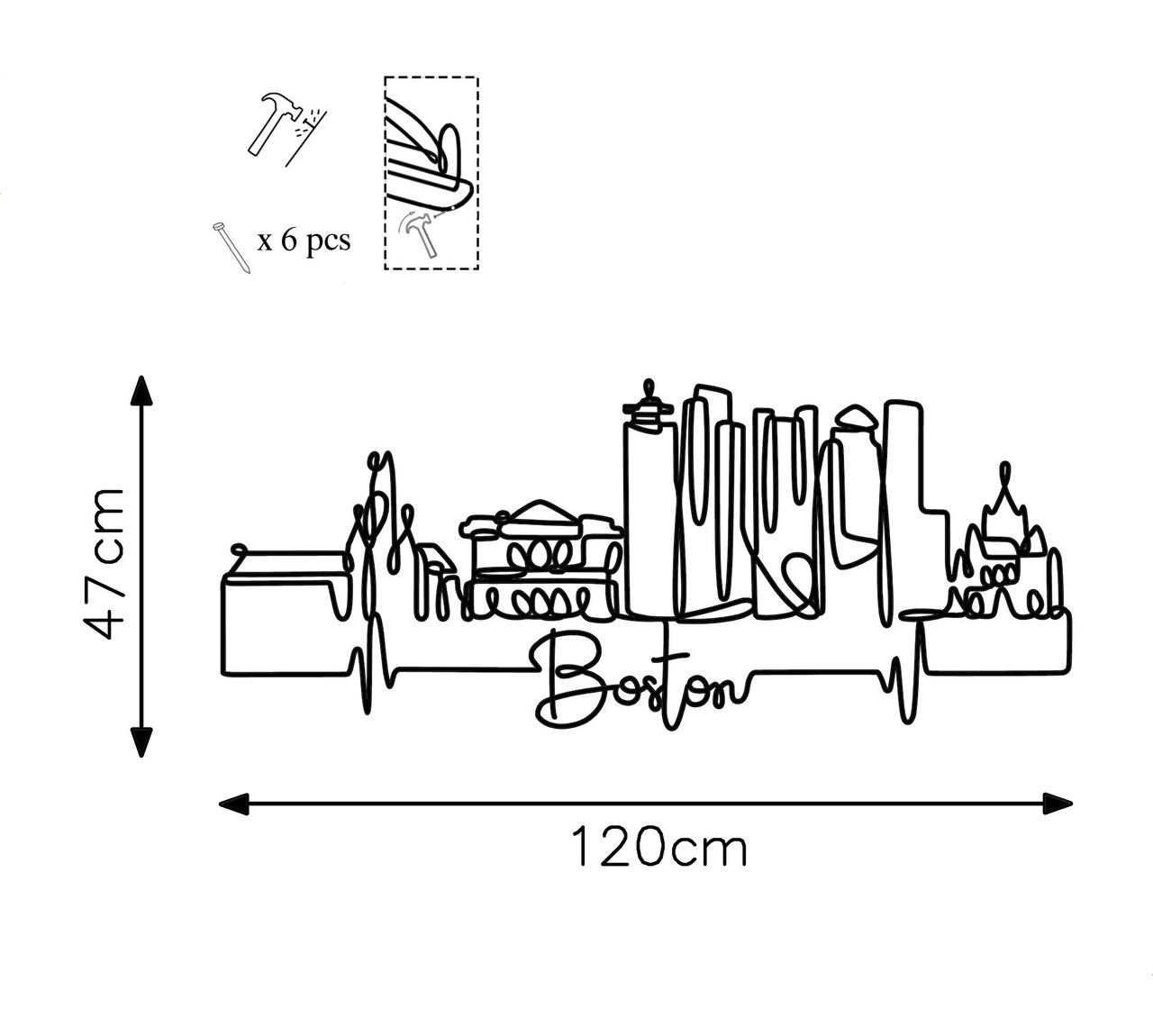 Decoratiune De Perete, Boston, Metal, Grosime: 2 Mm, Negru