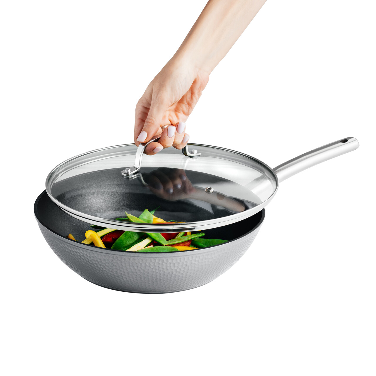 Tigaie Wok cu capac Bubble, Ambition, 28 cm, 3.4 L, aluminiu, gri - 1 | YEO