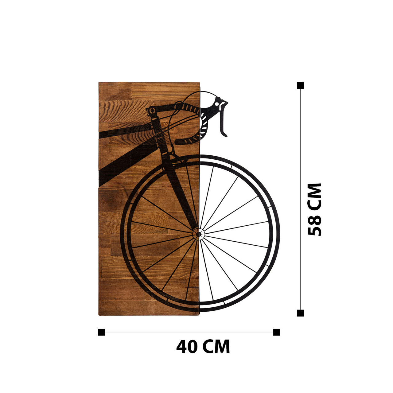Decoratiune de perete, Bisiklet, lemn/metal, 45 x 58 cm, negru/maro