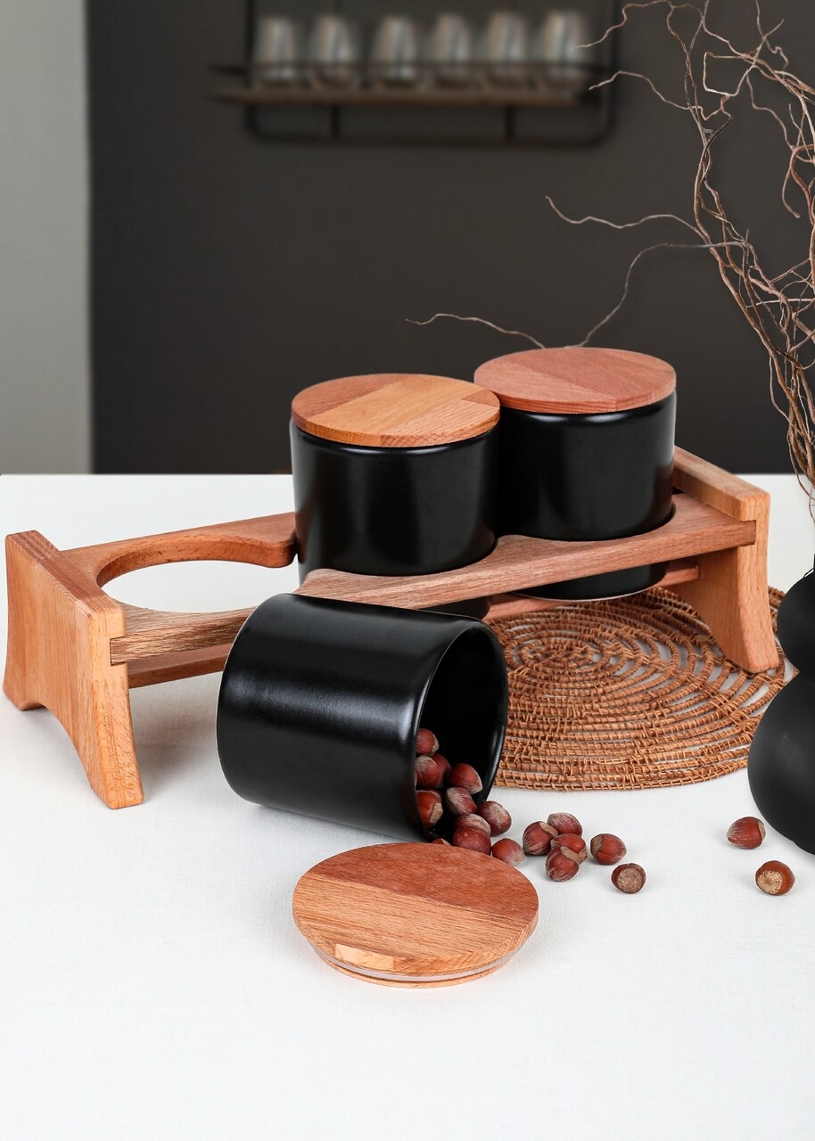 Set 3 Cutii Alimentare ST040803F956, Keramika, Ceramica, Negru