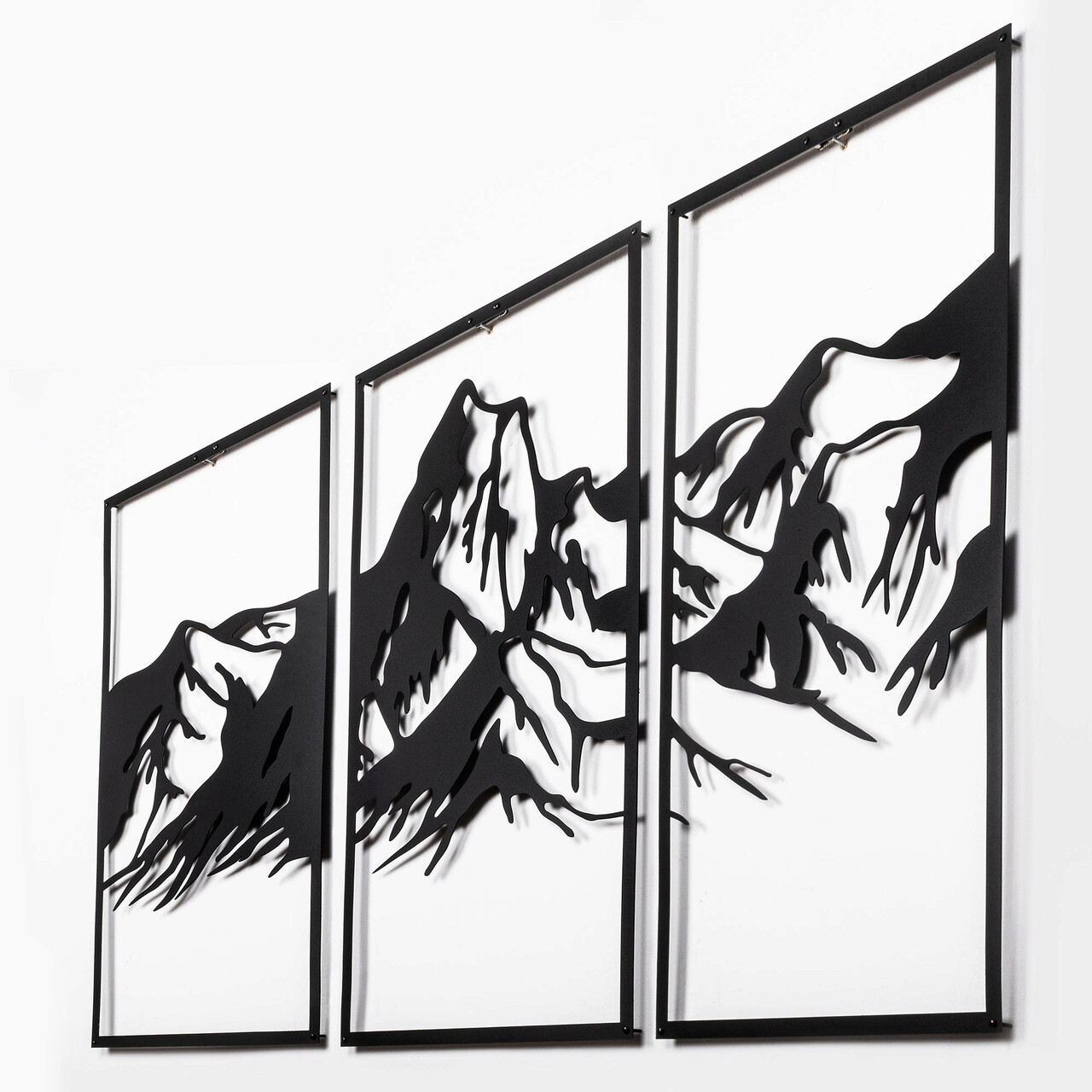 Decoratiune de perete, Mountain 4, Metal, 42 x 72 cm, 3 piese, Negru - 2 | YEO