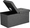 Bancheta cu spatiu pentru depozitare Ottoman Dark, Vasagle, 76 x 38 x 38 cm, pliabila, imitatie in/MDF, gri inchis