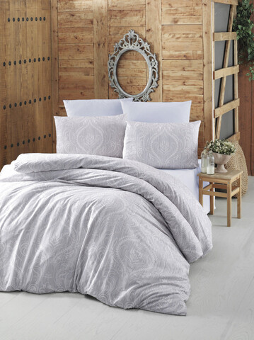 Lenjerie de pat pentru o persoana Single XL (DE), Ornament - Grey, Victoria, Bumbac Ranforce