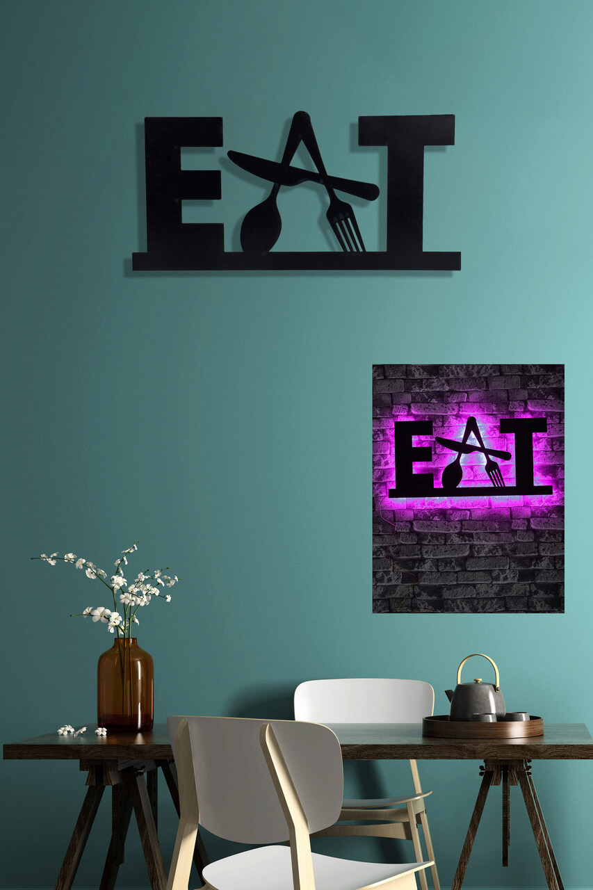 Decoratiune luminoasa LED, Eat, MDF, 60 LED-uri, Roz