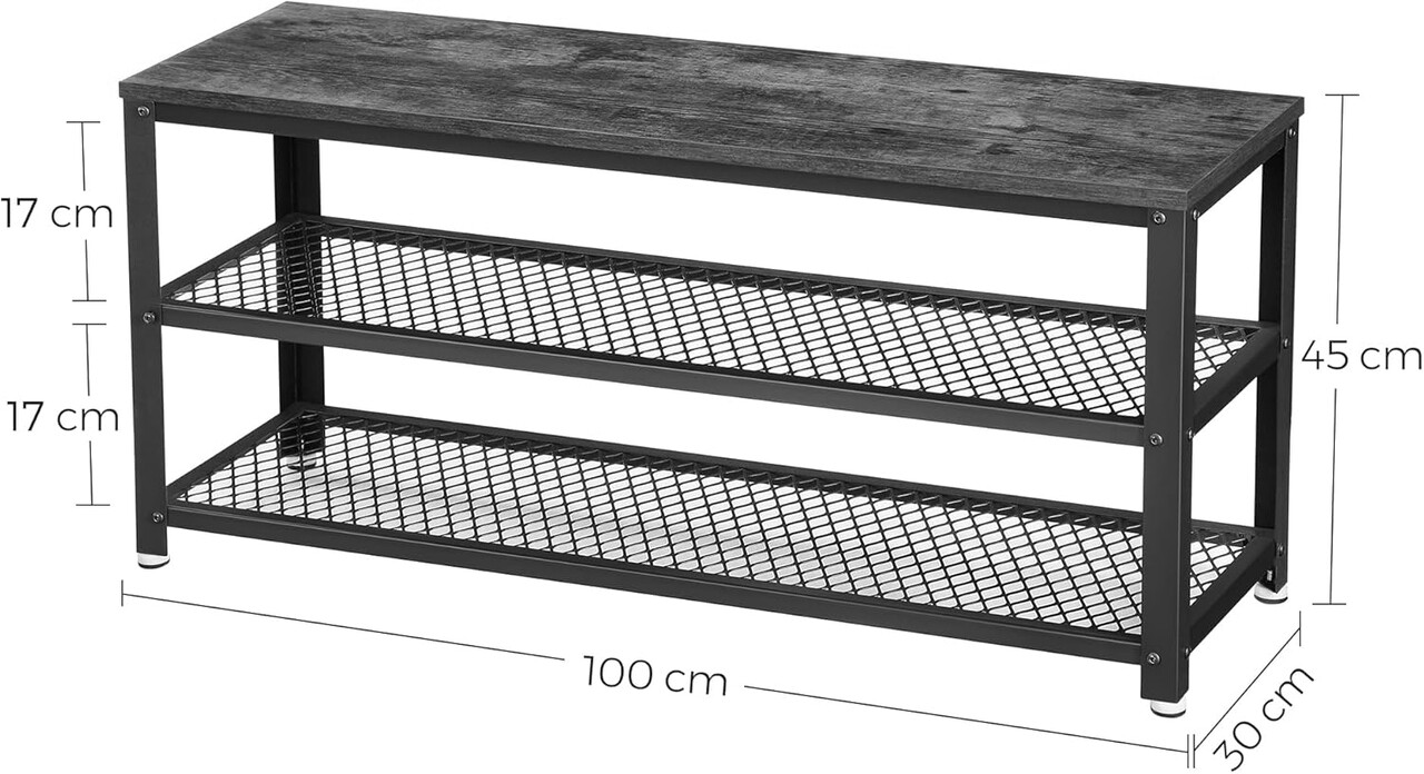 Bancheta cu pantofar Rustic, Vasagle, 100x30x45 cm, max 100 kg, PAL/otel, maro