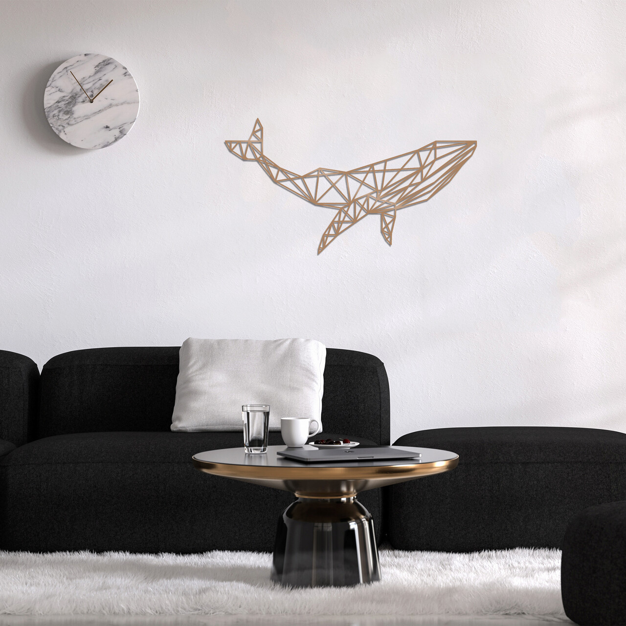 Decoratiune de perete, Whale 1, Metal, Dimensiune: 56 x 31 cm, Cupru