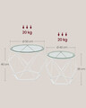 Set 2 masute de cafea Modern, Vasagle, blat detasabil, 50x40 cm, max 20 kg, otel/sticla, transparent/alb