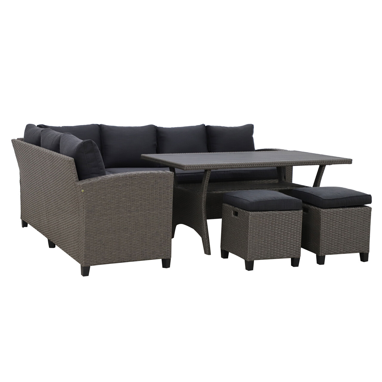 Set coltar de gradina/terasa 5 piese, cu spatiu de depozitare Baxter, 179x67x73 cm/ 145x74x67 cm, otel/poliester, gri/negru - 1 | YEO