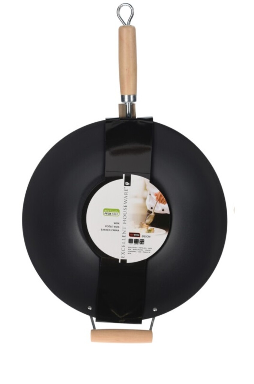 Wok Excellent Houseware, Ø34.5 Cm, Otel, Negru