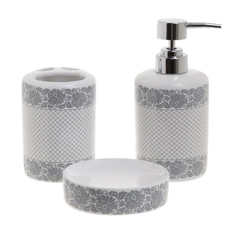 Set de baie InArt, 3 piese, ceramica, alb/gri