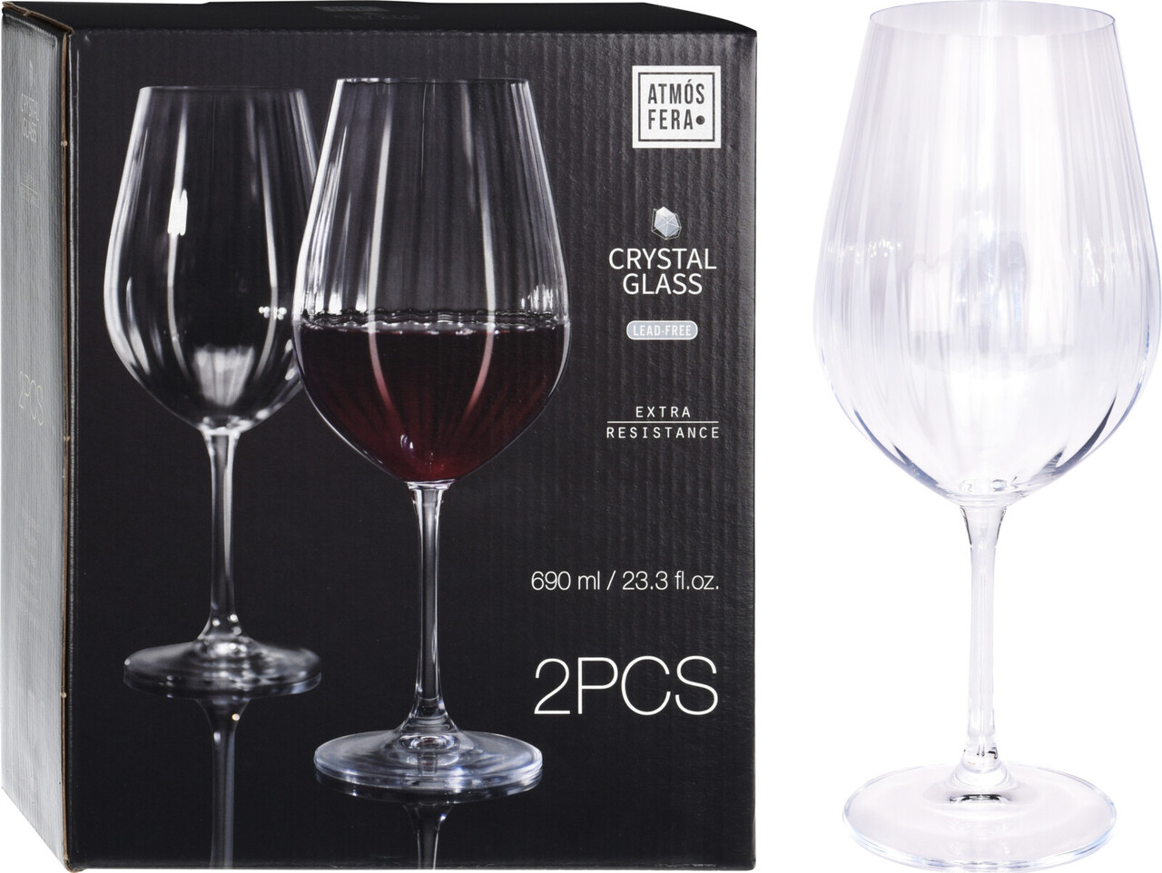 Set 2 pahare pentru vin, Excellent Houseware, 690 ml, 9x24 cm, cristal, transparent