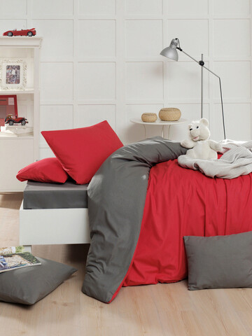 Lenjerie de pat pentru o persoana (SE), Çift Yönlü - Red, Grey, Mjolnir, Bumbac Ranforce