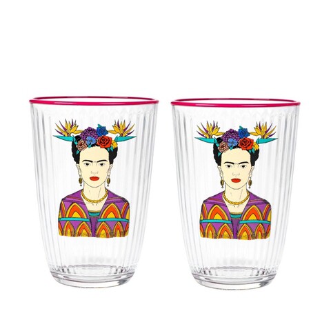 Set 2 pahare Frida Kahlo, Homla, 380 ml, sticla, multicolor