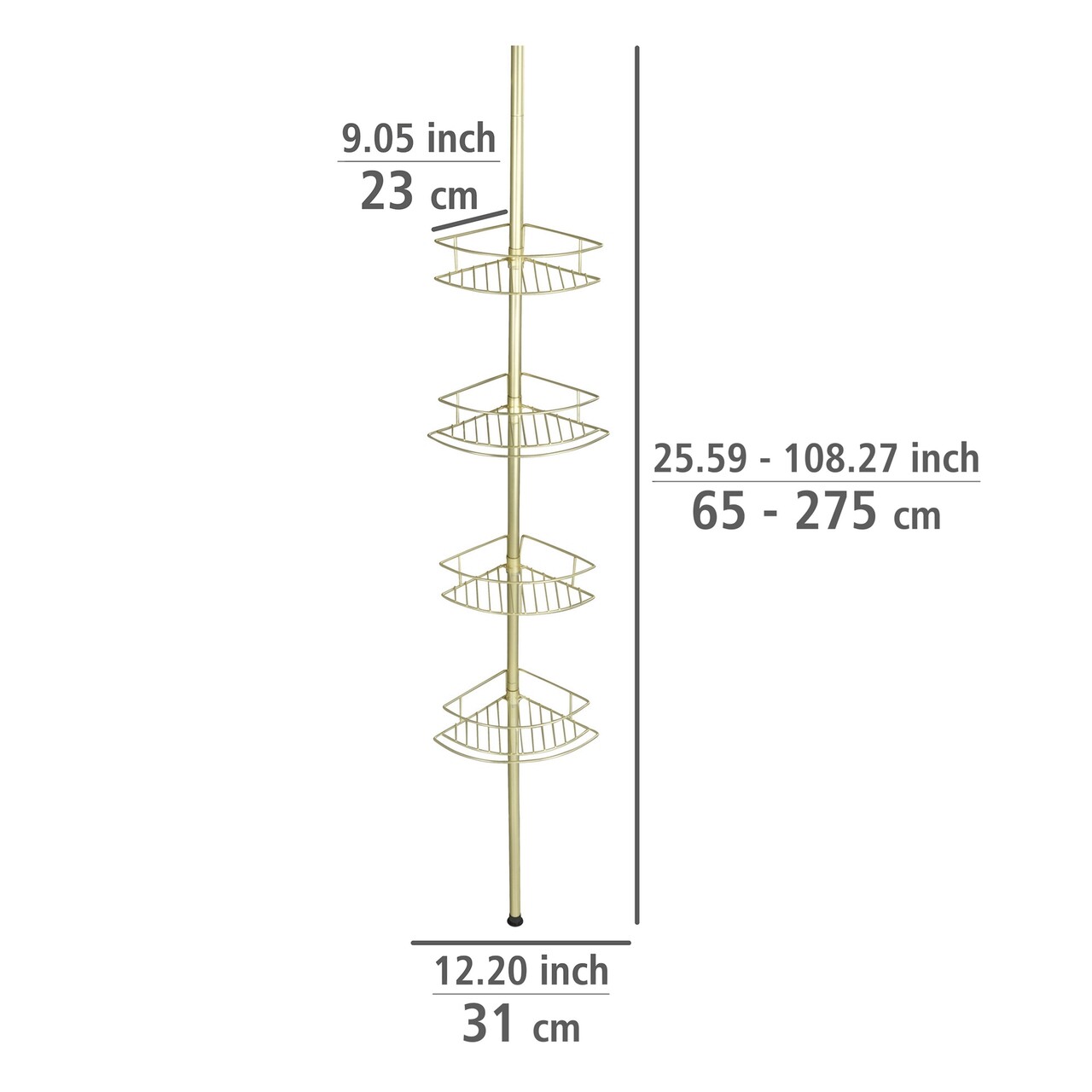 Etajera De Colt Extensibila, Wenko, Dolcedo, 31 X 23 X 62-275 Cm, Inox, Auriu