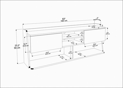 Comoda TV, Retricy, Picas, 160x35x59 cm, PAL, Alb/Negru