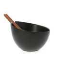 Bol pentru salata si 2 ustensile Mooka, Homla, 24 cm, portelan, negru