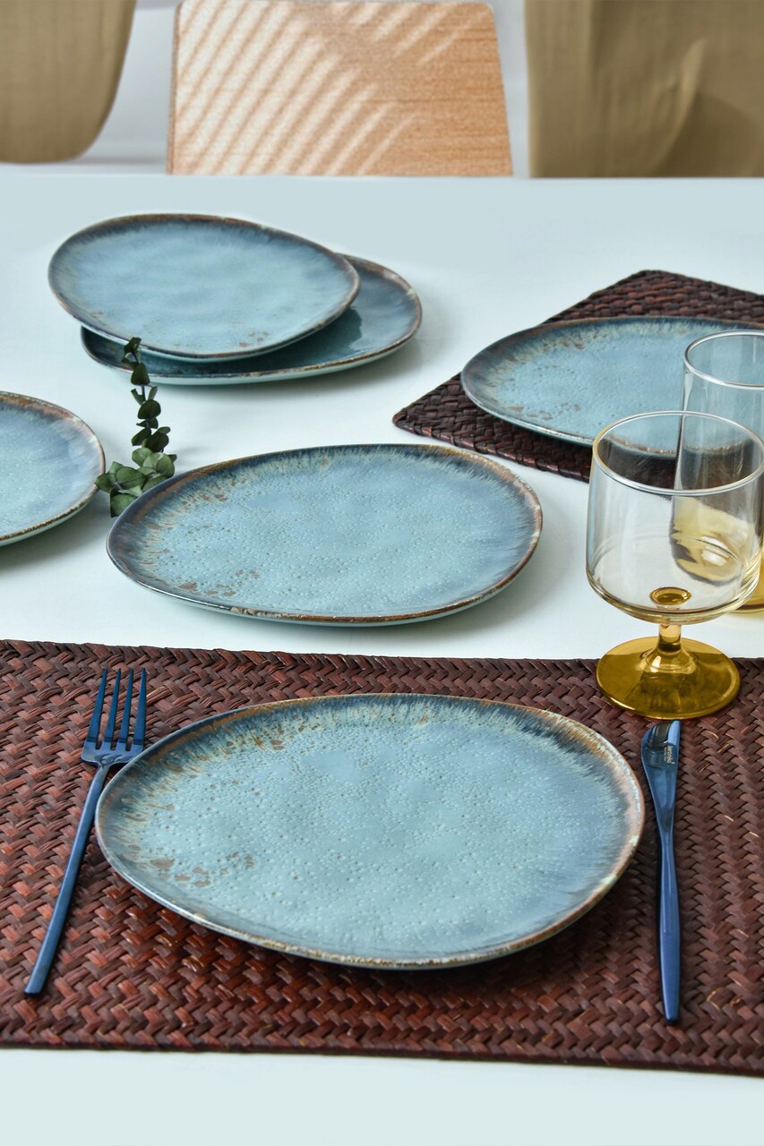 Set platouri servire desert, Keramika, 275KRM2217, 100% CERAMICA / , Nu absoarbe apa, Turcoaz - 1 | YEO