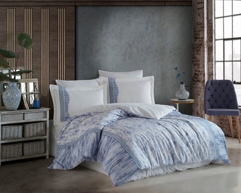 Lenjerie de pat pentru o persoana, 3 piese, 160x220 cm, 100% bumbac poplin, Hobby, Ventura, albastru