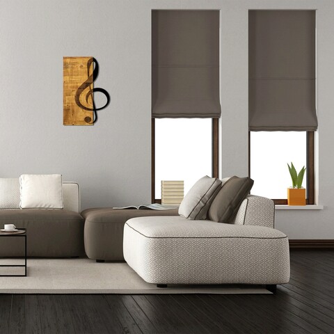 Decoratiune de perete, Treble Clef, 50% lemn/50% metal, Dimensiune: 39 x 58 cm, Nuc / Negru