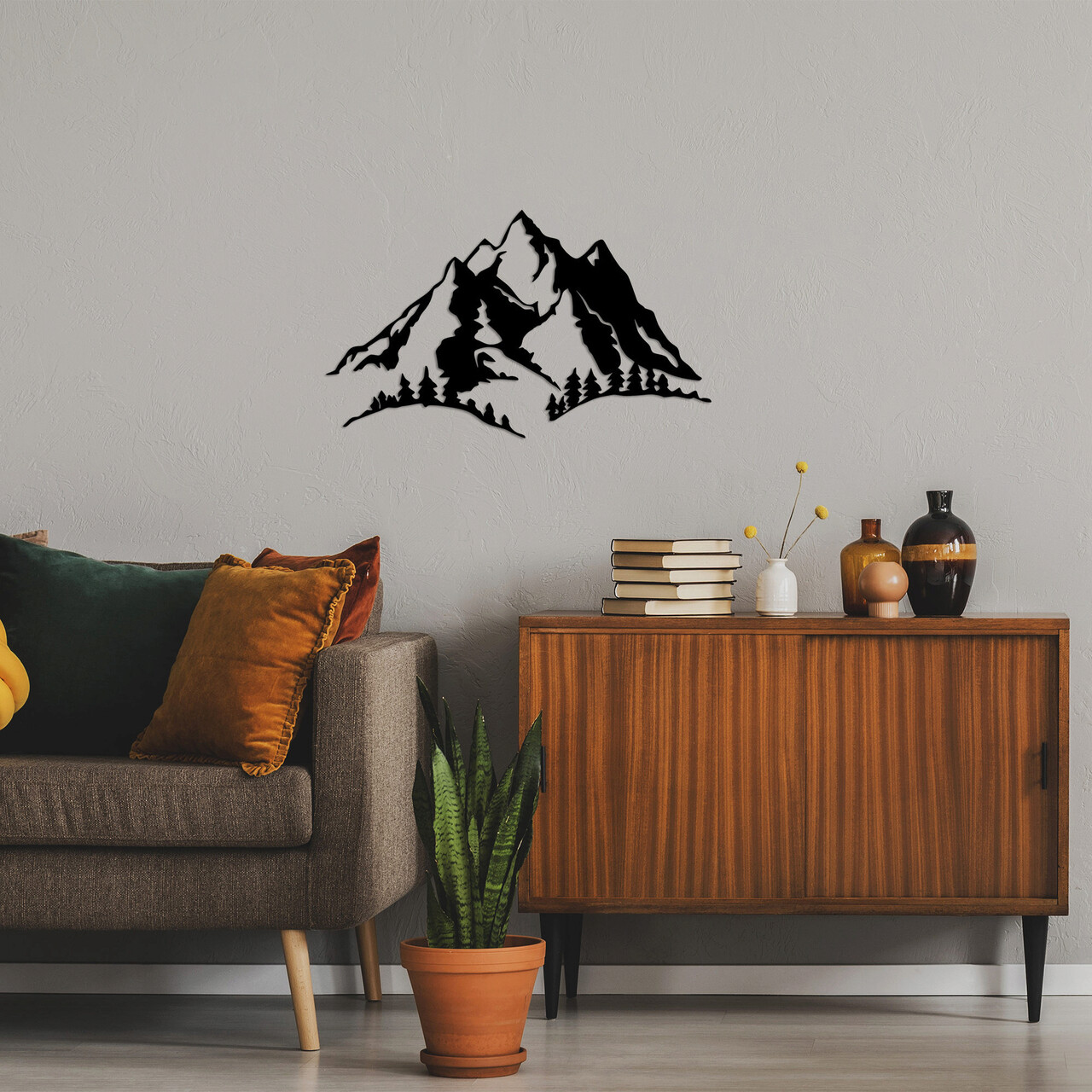 Decoratiune de perete, Mountain, Metal, 70 x 41 cm, Negru - 1 | YEO